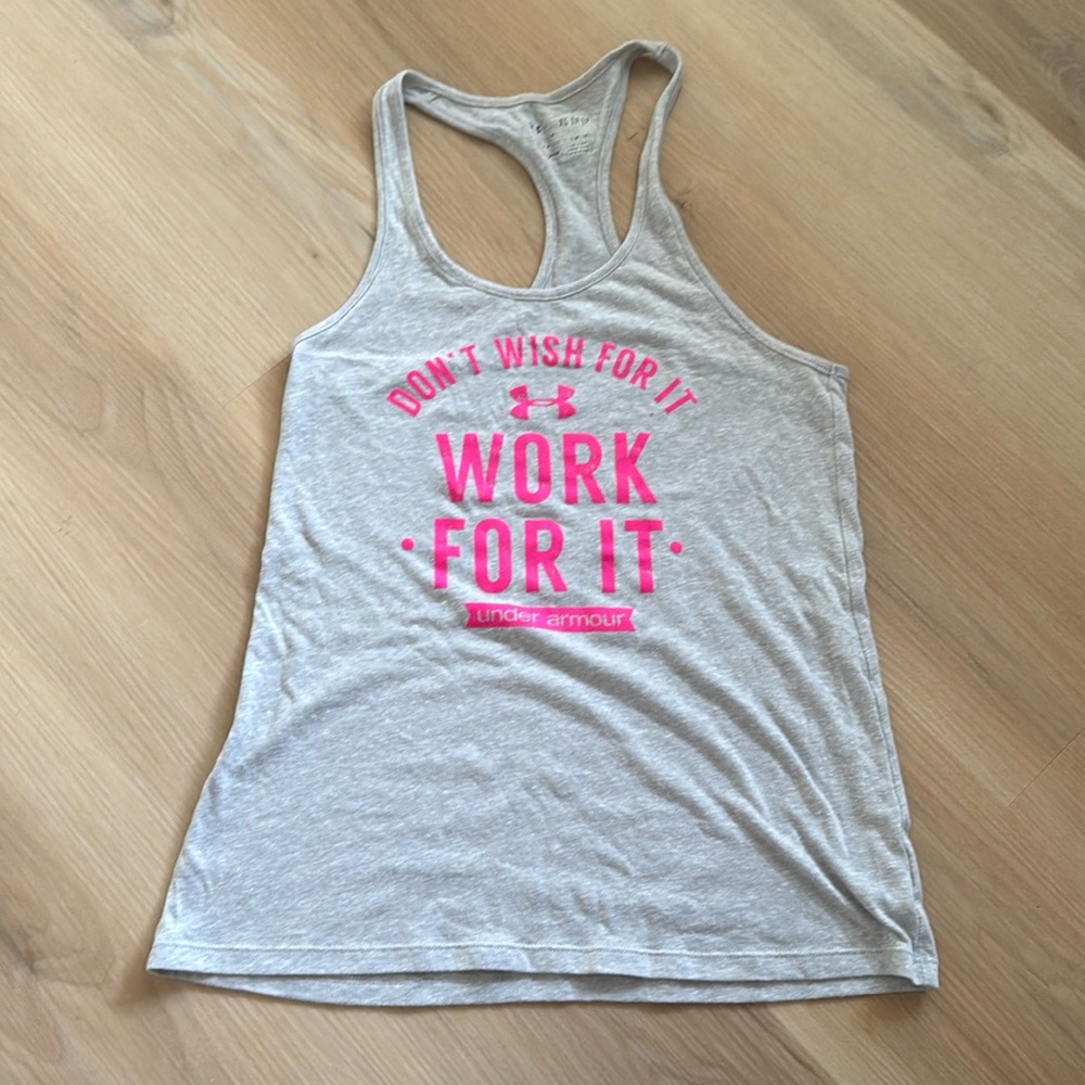 Under Armour Gray and Hot Pink tank top XS semi fitted heatgear
